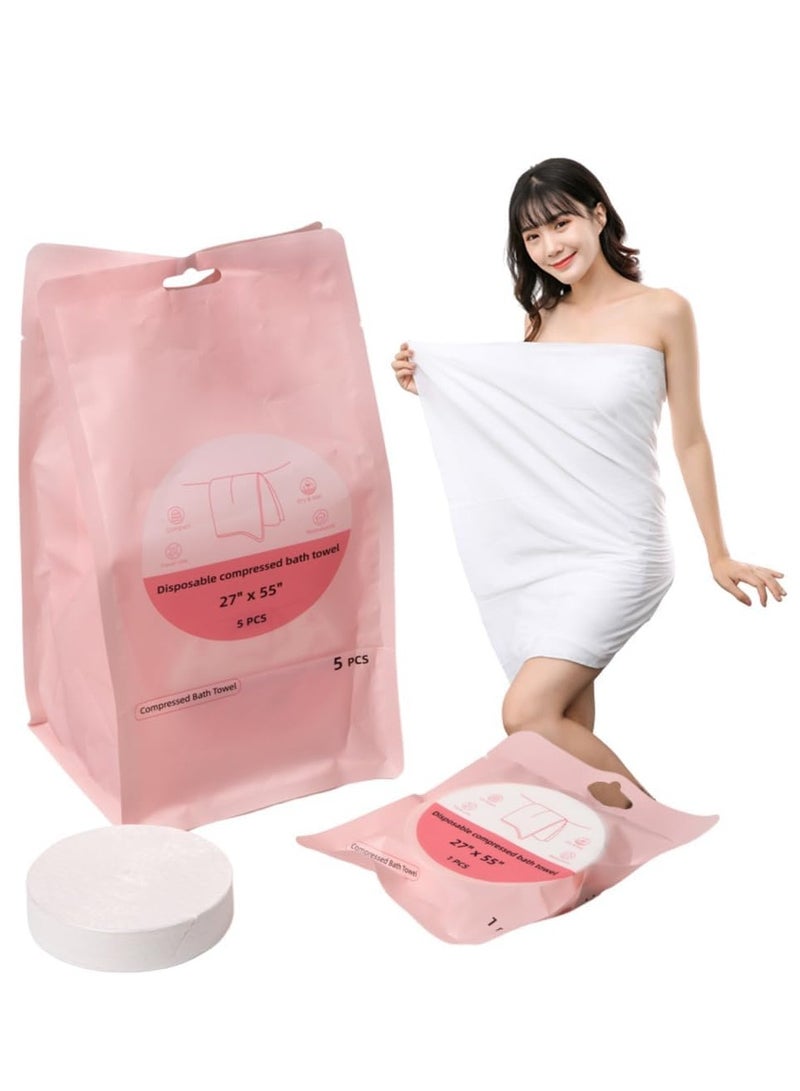 Excefore Disposable Cotton Bath Towels, 5 Pcs Large Compressed Towel 55 x 27.5 inch, Portable Light and Reusable for Hiking, Camping, Beach, Swimming and Traveling - Image 1