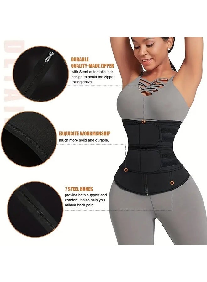 Bincoo Adjustable Waist Trainer for Women, Slimming Belt with Tummy Sauna Bandage Wrap, Waist Trimmer Belt Belly Body Shaper Compression Wrap, Plus Size Corset Waist Trainer for Women and Men , Black (M) - Image 2