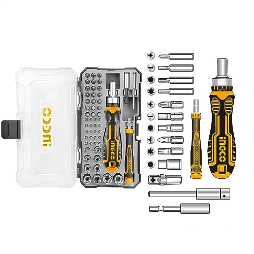 INGCO 55 Pcs Screwdriver Bits Set, Precision Screwdriver Set with Ratchet Wrench and Bits Magnetic Driver Kit Professional Electronics Repair Tool Kit for Repair Computer, PC, Laptop, iPhone - Image 1