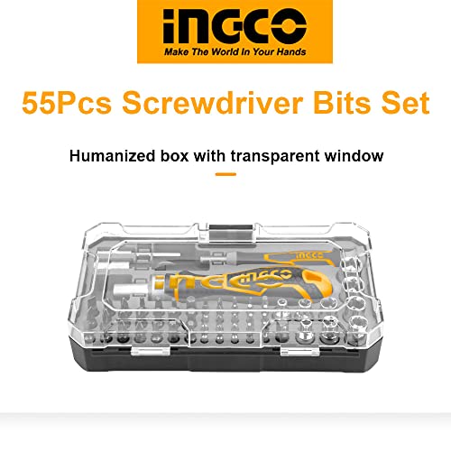 INGCO 55 Pcs Screwdriver Bits Set, Precision Screwdriver Set with Ratchet Wrench and Bits Magnetic Driver Kit Professional Electronics Repair Tool Kit for Repair Computer, PC, Laptop, iPhone - Image 2