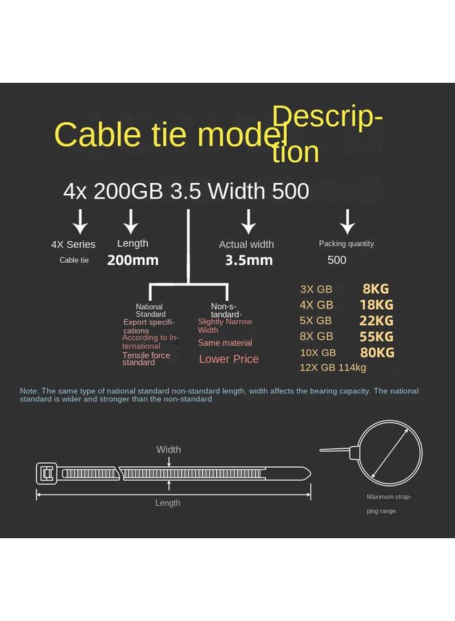 Bluejw High Quality Self-locking Cable Tie 3*4*5*8*200*250*350*400 Thick Cable Tie Nylon Plastic  - Image 3