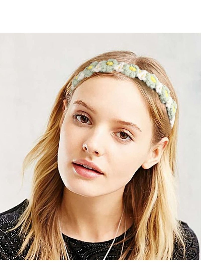 Y&D Crochet Hair Bandanas Headband Boho Floral Hand Knitted Elastic Head Wrap Hippie Accessories Daisy Vintage Kerchief for Women Girls 3 PCS - Image 3
