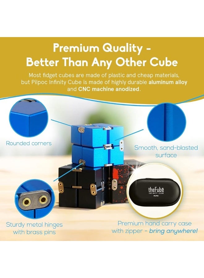 PILPOC theFube Infinity Cube Fidget Toy - Quality Aluminum Infinity Fidgeting Cube for Adults with Case, Sturdy, Heavy (Black) - Image 1