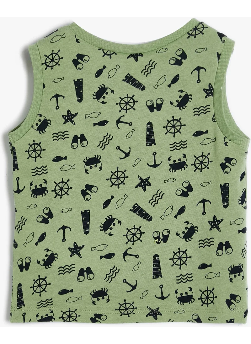 كوتون Undershirt Sleeveless Round Collar Printed Cotton