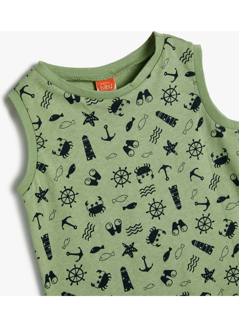KOTON Undershirt Sleeveless Round Collar Printed Cotton