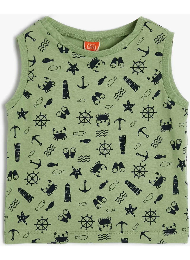 كوتون Undershirt Sleeveless Round Collar Printed Cotton