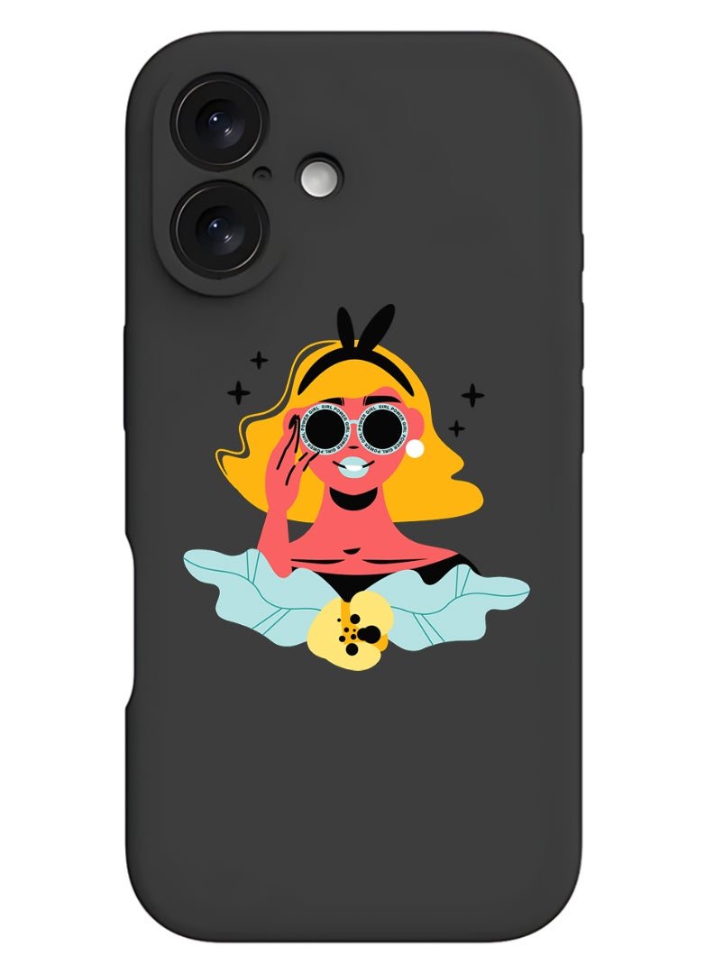 Theodor iPhone 16 Black Protective Slim Fit Case Liquid Silicone Cover with Full Body Protection Anti-Scratch Shockproof Case For iPhone - Girl power goggles - Image 1