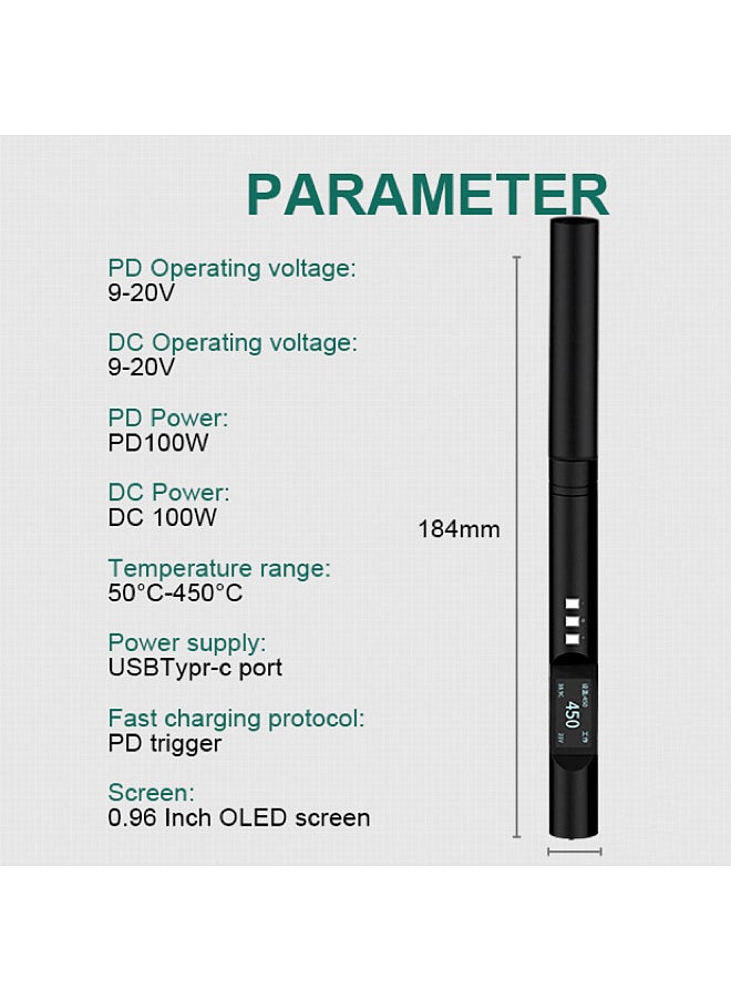 PTS200 Max 100W 0.96inch OLED Display Intelligent Soldering Iron ESP32 Open Source Soldering Pen Type-C Interface Support PD2.0/3.0 Charging Protocol with Auto Sleep Function