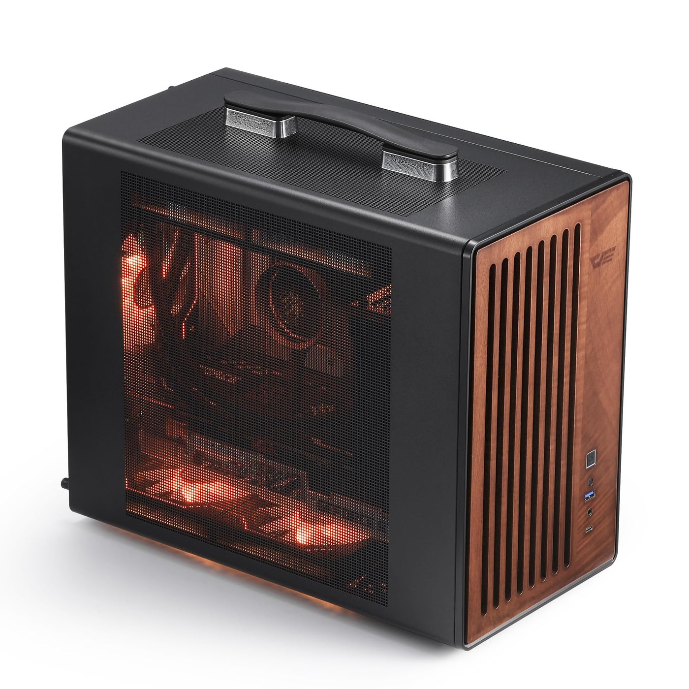 darkFlash WD200(2025) Portable Micro-ATX PC Case with Handle, 1 ARGB PWM Fans, with Walnut Wood, Type-C, Support 240 AIO, H165mm Cooler, Simple Compact Desktop (Black)