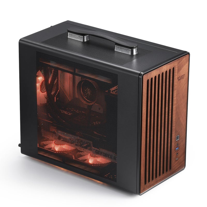 darkFlash WD200(2025) Portable Micro-ATX PC Case with Handle, 1 ARGB PWM Fans, with Walnut Wood, Type-C, Support 240 AIO, H165mm Cooler, Simple Compact Desktop (Black) - Image 1
