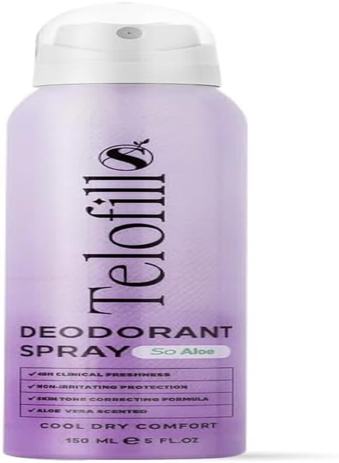 Telofill Deodorant Spray So Aloe, 150 ML, Cool Dry Comfort, Aloe Vera Scented, Non-Irritating Protection