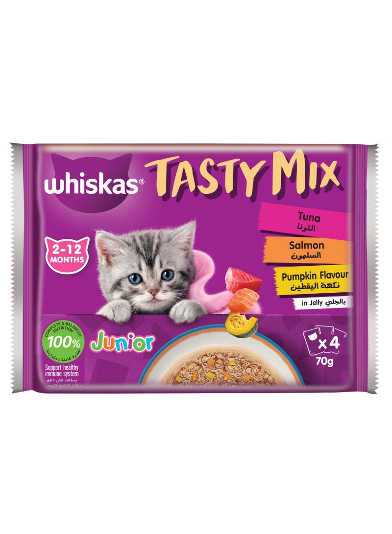 Whiskas طقم مزيج لذيذ للقطط الصغيرة تونة سلمون قرع - Image 1