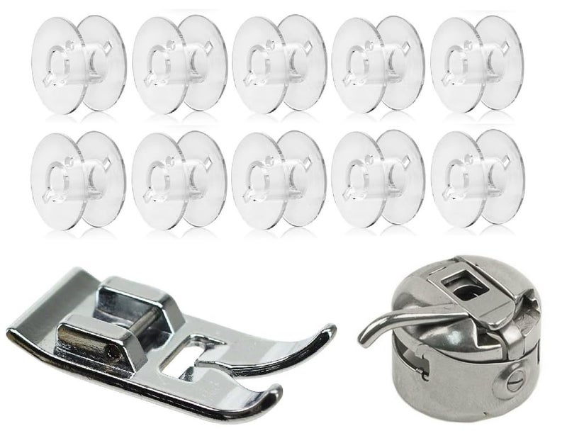 Zenith Combo of Zig Zag Pressure Foot 10 Plastic BobbinsBobbin case Compatible with Domestic Automatic Front Loading Electric Sewing Machines Compatible with Usha JanomeSinger - Image 1