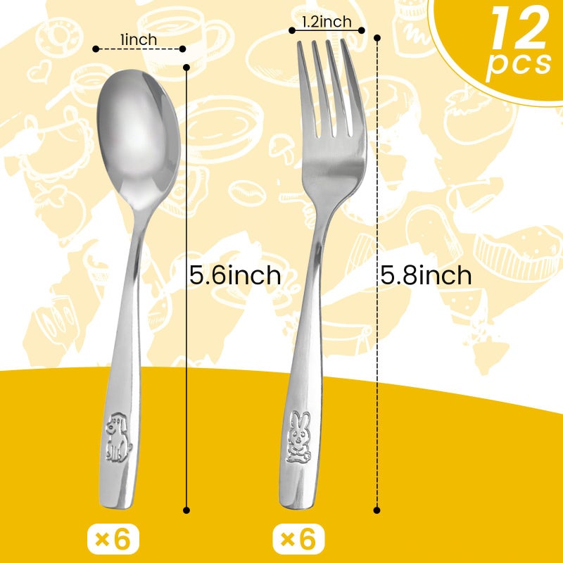 HANSGO 12PCS Toddler Utensils, Stainless Steel Kids Silverware, Safe Toddler Forks and Spoons, Mirror Polished, Dishwasher Safe, with Bunny & Puppy Motifs, Fun Stocking Stuffers for Kids - Image 2