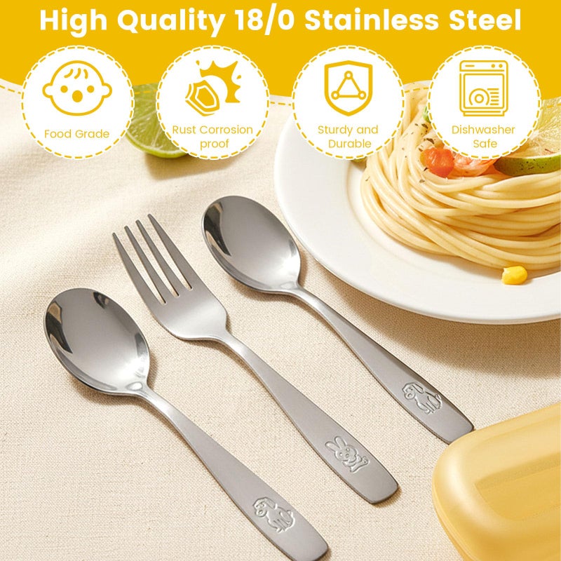 HANSGO 12PCS Toddler Utensils, Stainless Steel Kids Silverware, Safe Toddler Forks and Spoons, Mirror Polished, Dishwasher Safe, with Bunny & Puppy Motifs, Fun Stocking Stuffers for Kids - Image 4