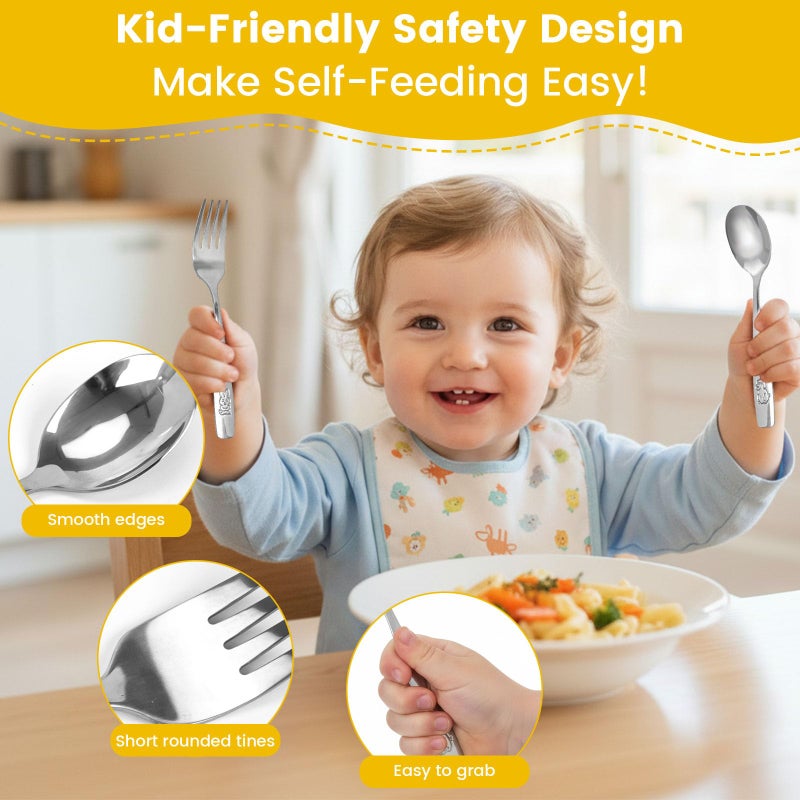 HANSGO 12PCS Toddler Utensils, Stainless Steel Kids Silverware, Safe Toddler Forks and Spoons, Mirror Polished, Dishwasher Safe, with Bunny & Puppy Motifs, Fun Stocking Stuffers for Kids - Image 3