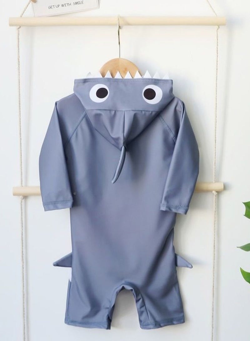 Children’s Swimwear-Boys’ and Girls’ One-Piece Swimsuits for Toddlers and Young Kids, Cartoon Shark One-Piece Swimsuit with Matching Swim Shorts Se - Image 2