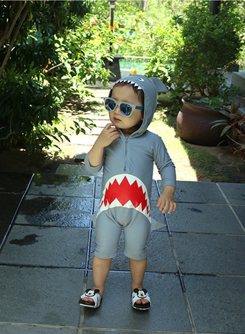 Children’s Swimwear-Boys’ and Girls’ One-Piece Swimsuits for Toddlers and Young Kids, Cartoon Shark One-Piece Swimsuit with Matching Swim Shorts Se - Image 5