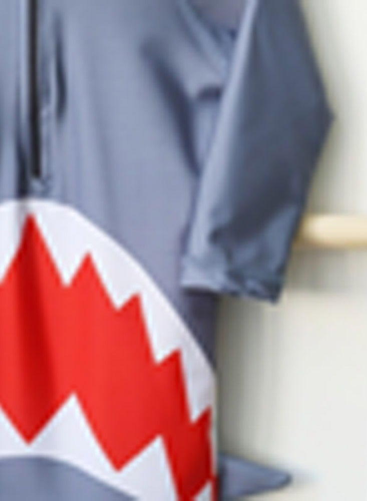 Children’s Swimwear-Boys’ and Girls’ One-Piece Swimsuits for Toddlers and Young Kids, Cartoon Shark One-Piece Swimsuit with Matching Swim Shorts Se - Image 3