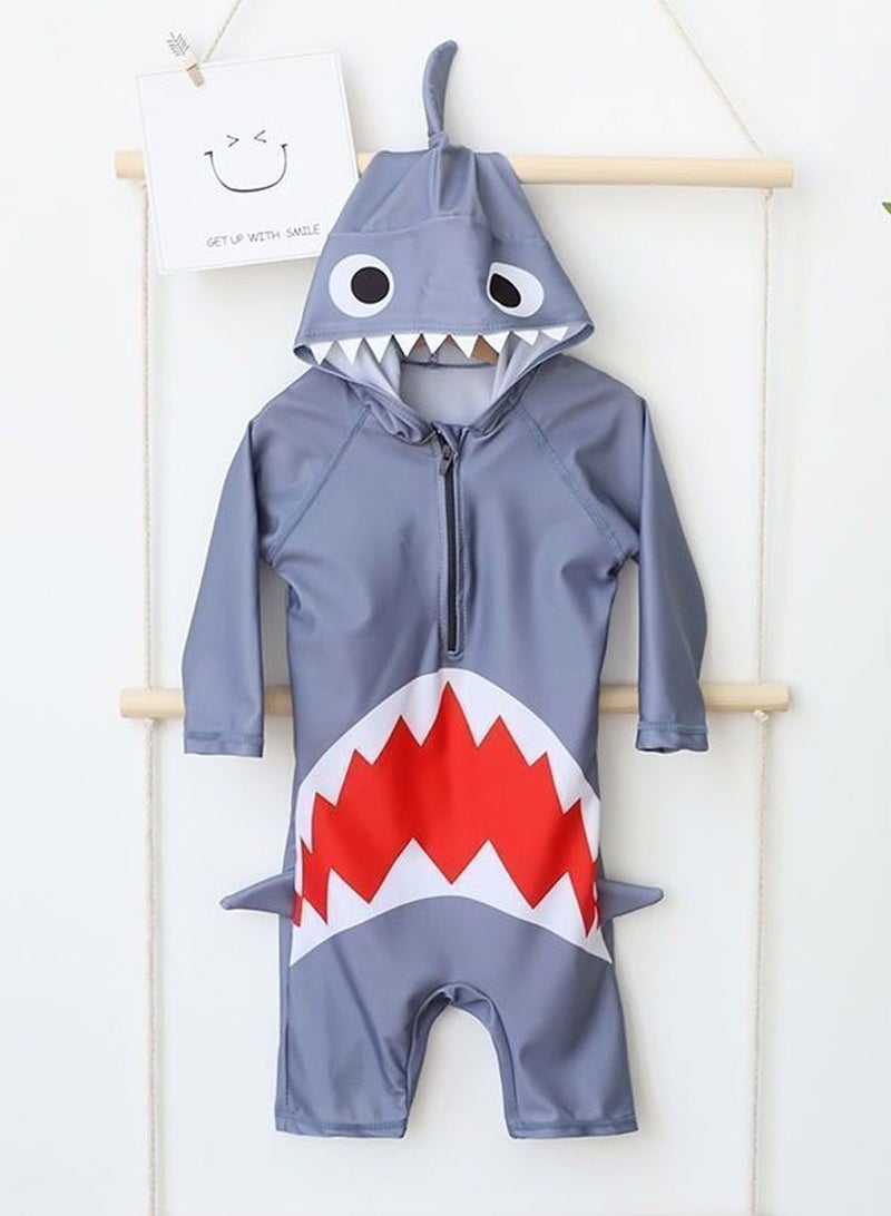 Children’s Swimwear-Boys’ and Girls’ One-Piece Swimsuits for Toddlers and Young Kids, Cartoon Shark One-Piece Swimsuit with Matching Swim Shorts Se - Image 1