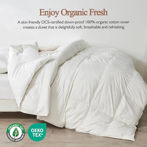 KUSNUG 100% Organic Cotton Feather & Down Fibers Comforter Full Size, All-Season Hotel-Style Hypoallergenic Duvet Insert, Ivory White 82x86 Inch - Image 4