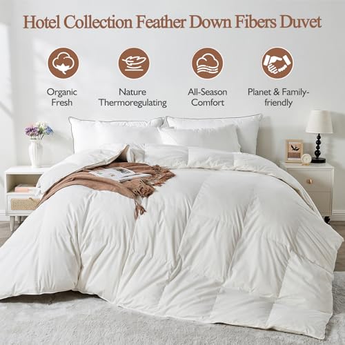 KUSNUG 100% Organic Cotton Feather & Down Fibers Comforter Full Size, All-Season Hotel-Style Hypoallergenic Duvet Insert, Ivory White 82x86 Inch - Image 2