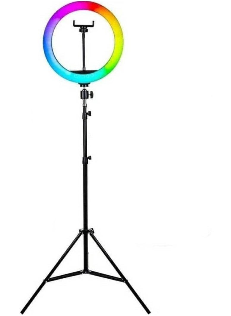 Generic MJ33 RGB LED Soft Ring Light With Phone Holder USB Plug Adjustable Angle And Stand For Vlogging Live Streaming And Photography  - Image 1