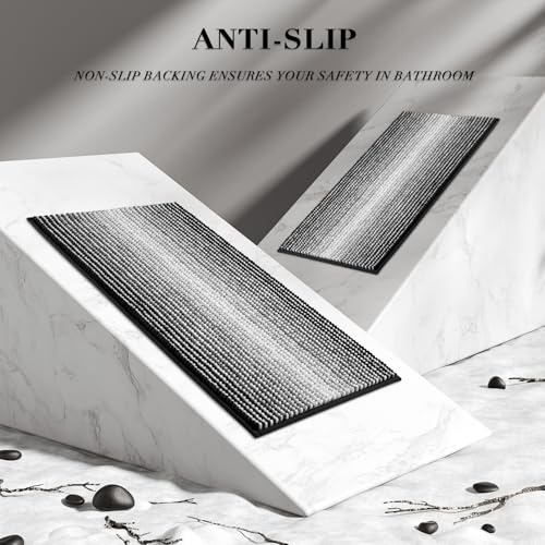 BSICPRO Bathroom Rugs and Mats Sets, 2 Piece Thick Absorbent Chenille Bath Mat Rug Set Non Slip, Soft Shaggy Bath Room Floor Mats for Bathroom, Machine Washable (20" x 47" Plus 16" x 24", Black) - Image 5