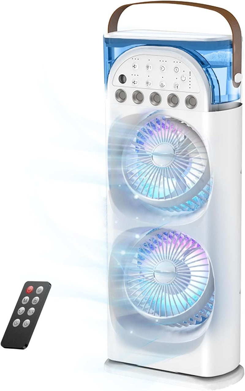 TDOO Portable Air Conditioners Rechargeable Rotating, Double Head Cooling Fan with Remote, Air Cooler with 3 Speeds & Mist Modes, 600ml Water Tank, 7-Color Night Light, Portable for Room/Car - Image 1