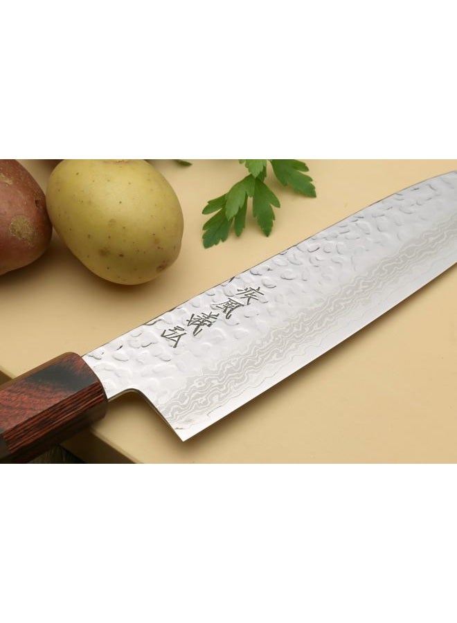 Yoshihiro VG-10 46 Layers Hammered Damascus Santoku Japanese Multipurpose Knife (7'' (180mm)) (Rosewood Handle) - Image 4