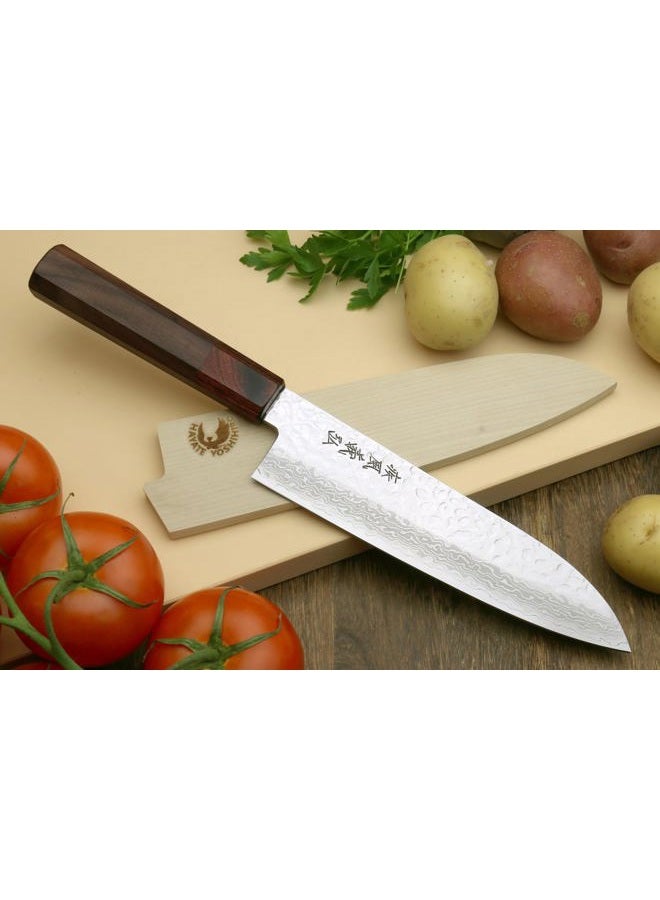 Yoshihiro VG-10 46 Layers Hammered Damascus Santoku Japanese Multipurpose Knife (7'' (180mm)) (Rosewood Handle) - Image 2