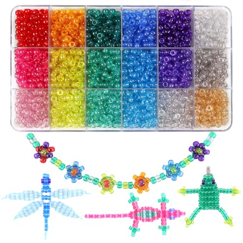 MAKERSLAND 2600pcs Pony Beads Kit Rainbow Glitter Plastic Beads Multicolor Pony Beads Bulk with Elastic String Hair Beads for Braids DIY Crafts Kandi Beads Jewelry Making Kit for Bracelets Necklaces