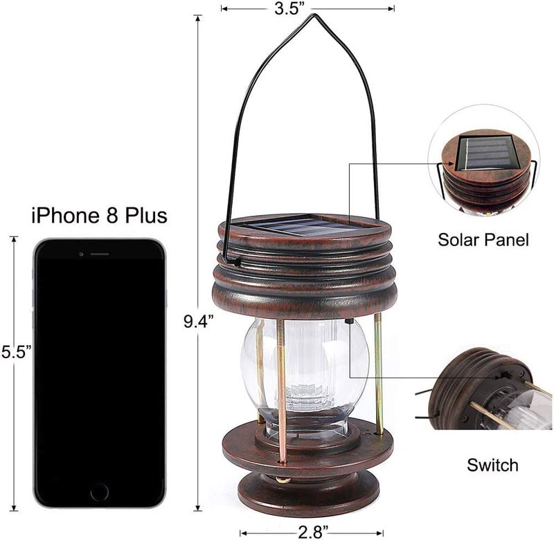 pearlstar Solar Lanterns Outdoor - Hanging Solar Lights - 2 Pack Solar Powered Waterproof Led Lanterns Vintage Design for Landscape Yard Garden Pathway Beach Pavilion Decoration (Warm Lights)  - Image 2