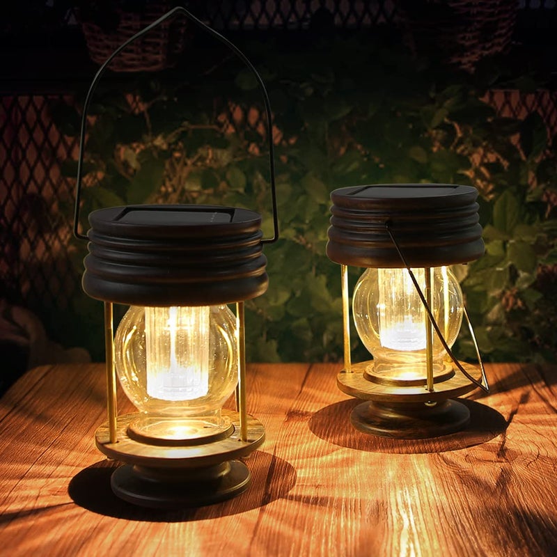 pearlstar Solar Lanterns Outdoor - Hanging Solar Lights - 2 Pack Solar Powered Waterproof Led Lanterns Vintage Design for Landscape Yard Garden Pathway Beach Pavilion Decoration (Warm Lights)  - Image 1