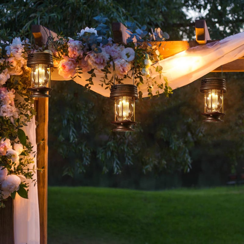 pearlstar Solar Lanterns Outdoor - Hanging Solar Lights - 2 Pack Solar Powered Waterproof Led Lanterns Vintage Design for Landscape Yard Garden Pathway Beach Pavilion Decoration (Warm Lights)  - Image 4