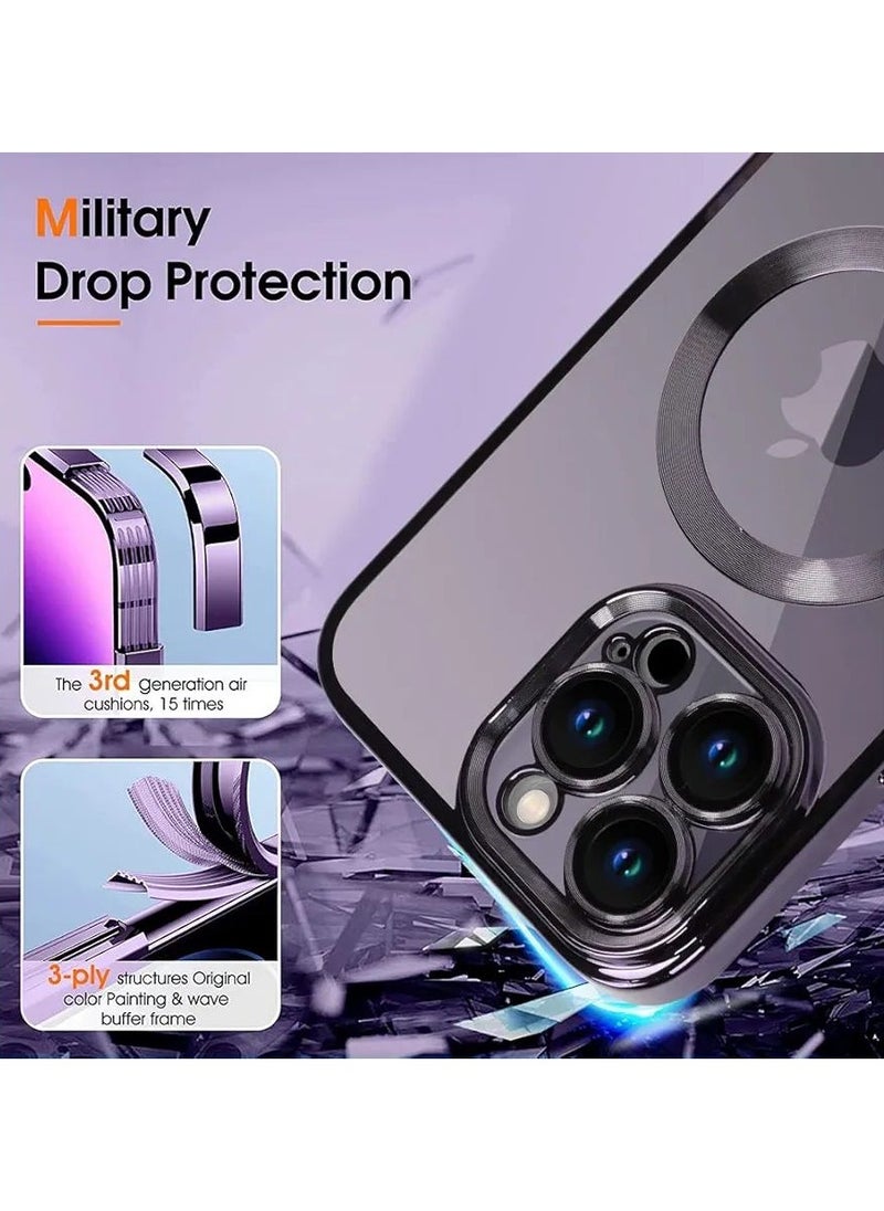 Denx - Magnetic Case for iPhone 16 Pro Case, Compatible with MagSafe, Plating Luxury Cover, Clear Soft TPU Shockproof Protective Phone Case, (Deep Purple) - Image 1