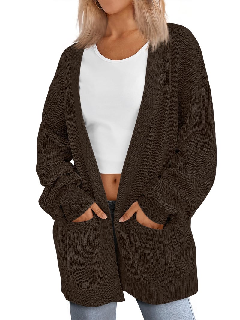 LILLUSORY Womens Chocolate Brown Cardigan Sweater Fall Fashion Outfits Clothes 2025 Teacher Work Office Long Oversized Winter Travel Cozy Chunky Knit Winter Essential Business Casual Clothing - Image 1
