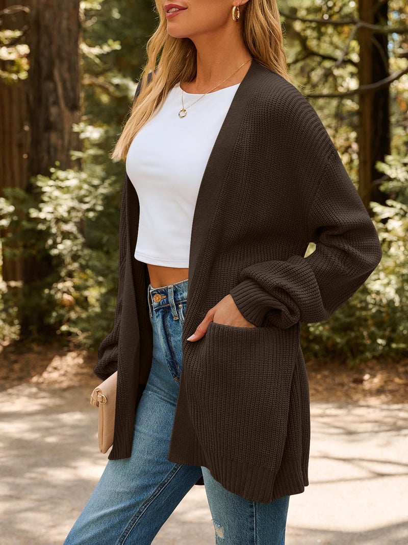 LILLUSORY Womens Chocolate Brown Cardigan Sweater Fall Fashion Outfits Clothes 2025 Teacher Work Office Long Oversized Winter Travel Cozy Chunky Knit Winter Essential Business Casual Clothing - Image 3