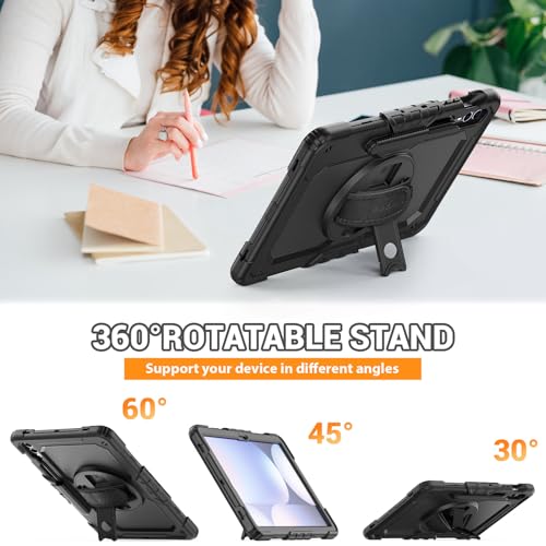 SEYMAC Case for Samsung Galaxy Tab S10+ Plus 2024/ S9 FE+ Plus/ S9+ Plus 12.4" 2023, Heavy Duty Shockproof Protective Case with Screen Protector, Stand, Hand/Shoulder Strap and Pen Holder, Black - Image 4