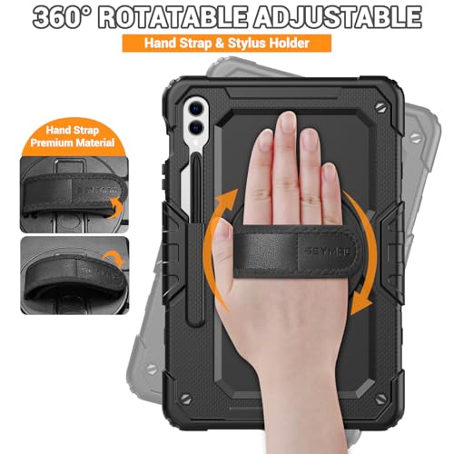 SEYMAC Case for Samsung Galaxy Tab S10+ Plus 2024/ S9 FE+ Plus/ S9+ Plus 12.4" 2023, Heavy Duty Shockproof Protective Case with Screen Protector, Stand, Hand/Shoulder Strap and Pen Holder, Black - Image 3