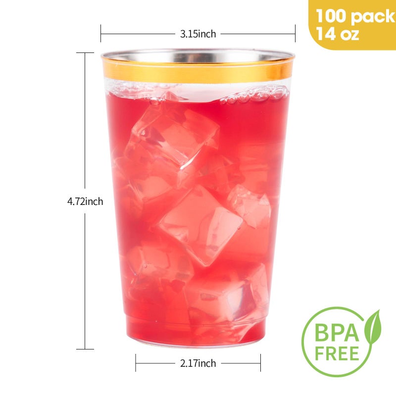 Goodluck 100PCS 14oz Gold Plastic Cups for Party  Disposable Gold Rim Cups  Plastic Cocktail Glasses for Wedding Thanksgiving  Christmas  and Parties - Image 4