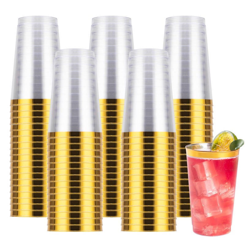 Goodluck 100PCS 14oz Gold Plastic Cups for Party  Disposable Gold Rim Cups  Plastic Cocktail Glasses for Wedding Thanksgiving  Christmas  and Parties - Image 1