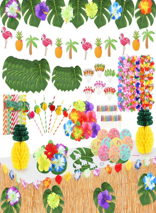 Fighting to Achieve 152PCS Hawaiian Luau Party Decoration, Tropical Beach Themed Party Supplies, Aloha Party Decorations, Hawaiian Leis for Summer Pool Party - Image 1