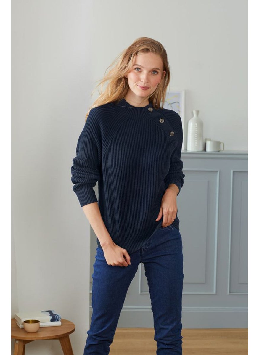Tchibo Women Round Neck Knitted Sweaters, Navy Blue  - Image 1