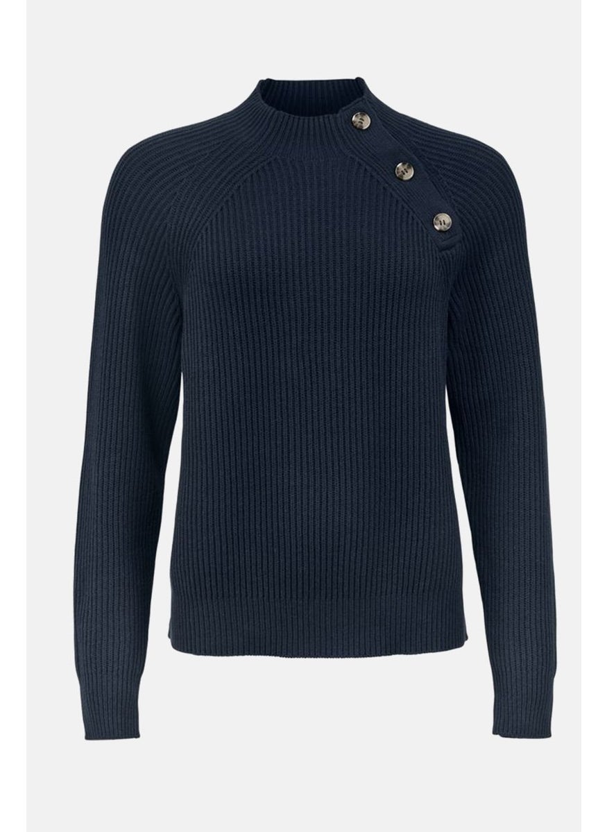 Tchibo Women Round Neck Knitted Sweaters, Navy Blue  - Image 3