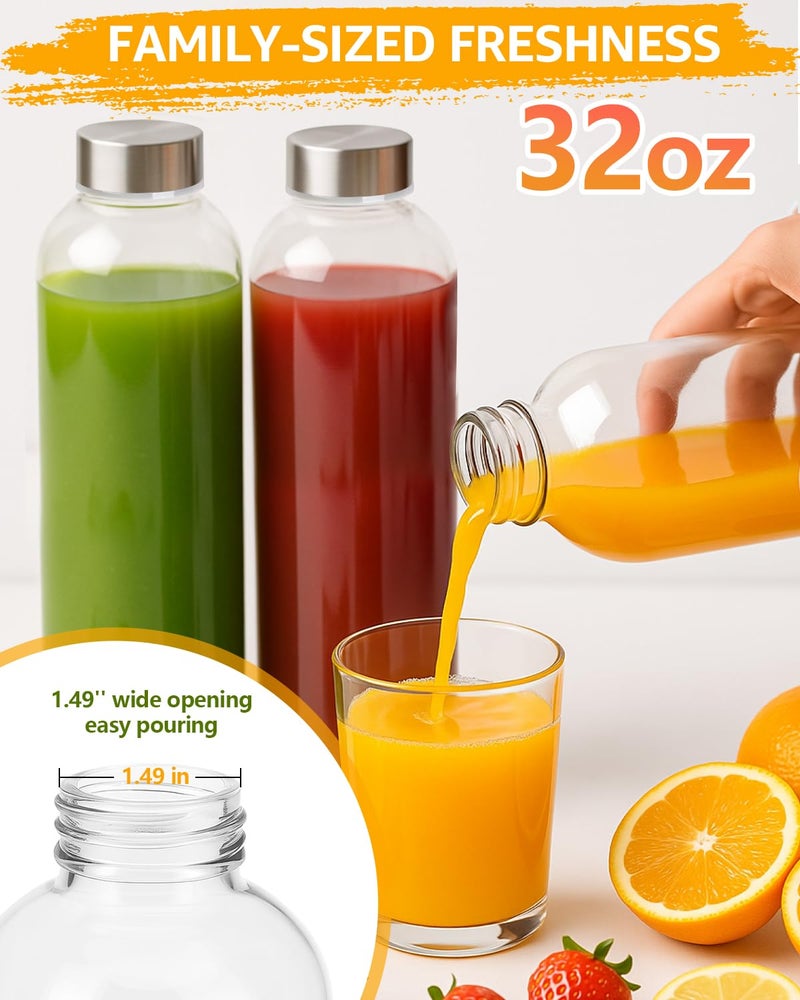 Zukro Glass Water Bottles with Lids 32 oz, 3 Pack Reusable Large Juice Bottles With Stainless Steel Airtight Cap for Juicing, Leak Proof Clear Drinking Jar Beverage storage container, BPA Free - Image 4
