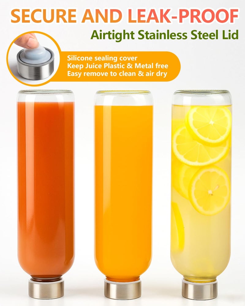 Zukro Glass Water Bottles with Lids 32 oz, 3 Pack Reusable Large Juice Bottles With Stainless Steel Airtight Cap for Juicing, Leak Proof Clear Drinking Jar Beverage storage container, BPA Free - Image 3
