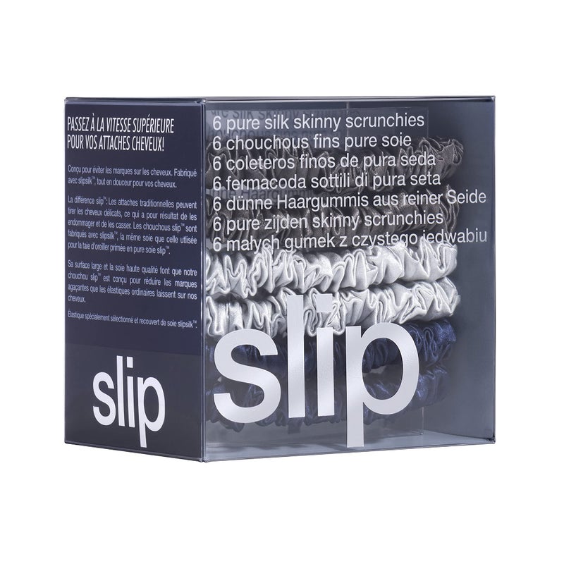 Slip Silk Skinnie Scrunchies Midnight Collection (Charcoal, Navy, Silver) - Elastic Scrunchies Set (6 Scrunchies) - Image 4