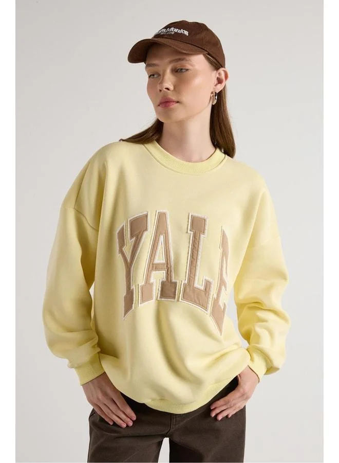mina aise Women's Yellow Embroidered Shardon Oversized Sweatshirt 30080.