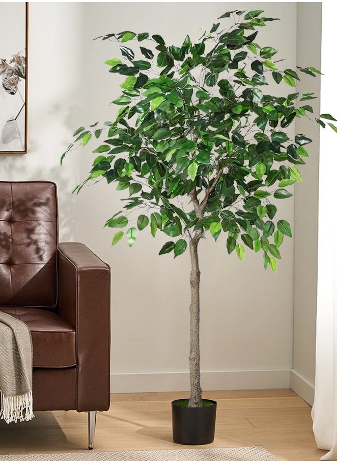 180 CM Artificial Ficus Plant Ficus Tree Fake Plant with Plastic Pot & Moss Grass for Home Garden Decoration – Fake Tree – Artificial Plants (Green)